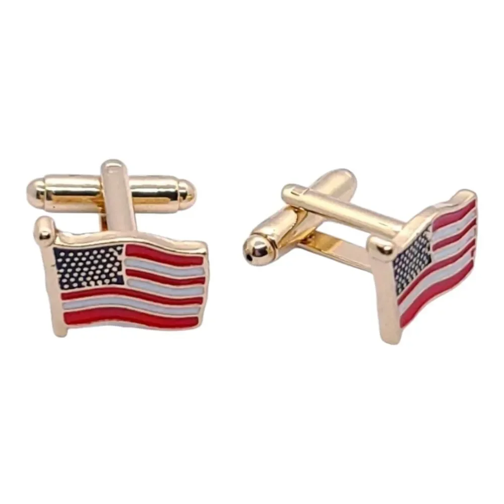 Men's Gold American Flag Cufflinks Patriotic USA Formal Prom Tux Tuxedo America
